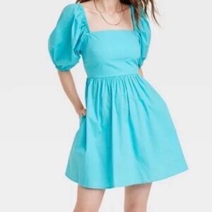 A New Day Aqua Turquoise Puff Sleeve Babydoll Dress